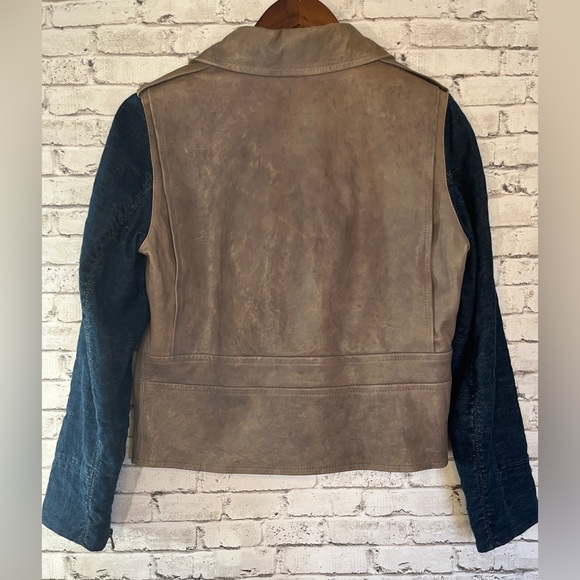 MiH Jeans Biker Jacket Denim Blue Leather Pistol Pocket MC1441LD Size Large - Picture 7 of 7